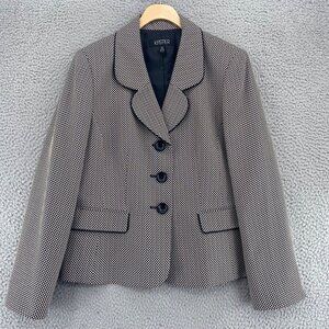 Kasper Blazer Womens 14 Ivory Patterned Button Up Notch Lapel Office Career Work